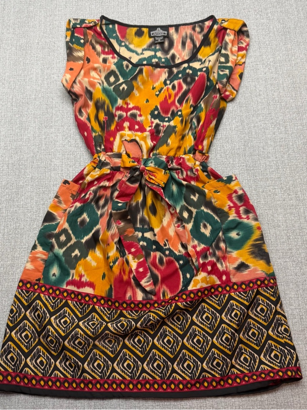 Angie Multicolor Ikat Boho Mini Dress